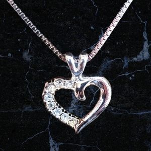 Sterling Silver/Rhinestone Heart Pendant Necklace